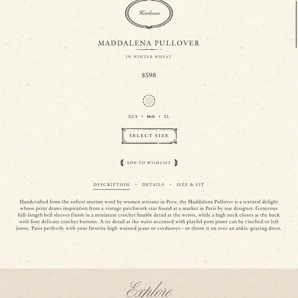 SOLD ❤️ NWOT Doen Heirloom Maddalena pullover sweater - XS-S - Picture 8 of 13